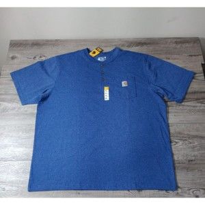 NWT  CARHARTT Mens Henley Shirt 2XL Short Sleeve Pocket Loose Fit Tee Blue
